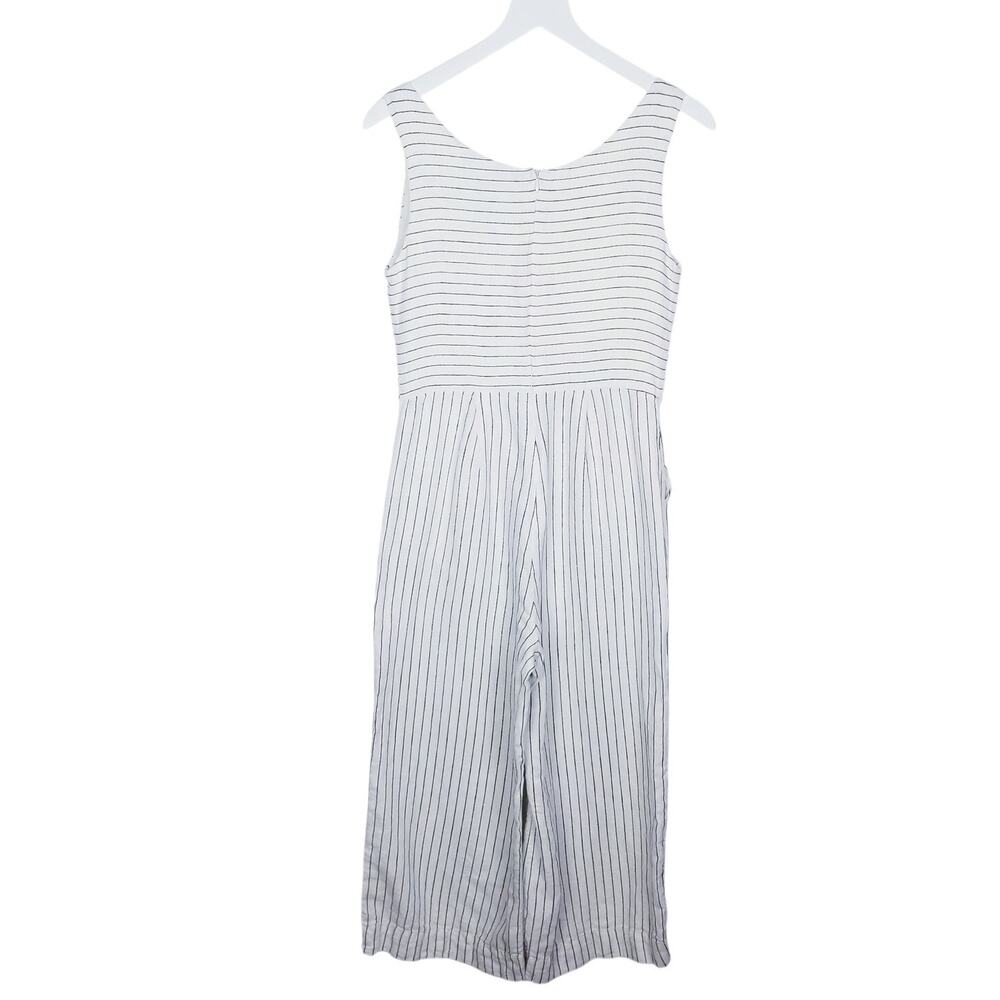 RACHEL ZOE Linen White Striped V-Neck Wide-Leg Jumpsuit - Size 4 - Picture 3 of 7